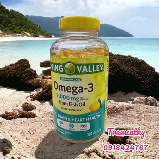 (Hàng chuẩn Mỹ) Viên uống omega 3 Spring Valley 2000mg Hương chanh 180 viên Mỹ