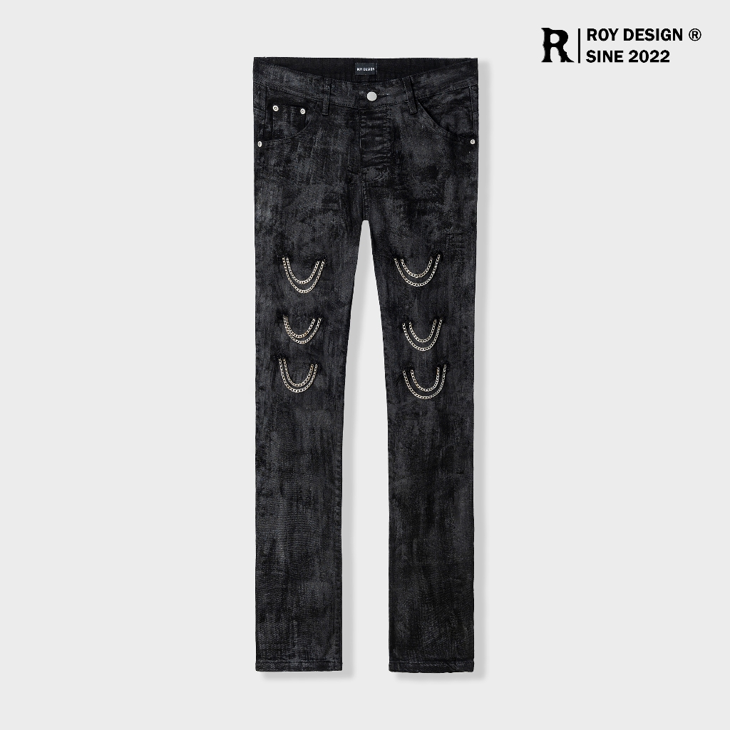 QUẦN JEANS WAX / WAXED ĐEN PHỐI XÍCH CAO CẤP DÁNG SKINNY - ROY DESIGN