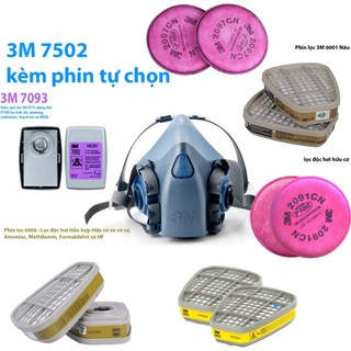 Bộ Mặt nạ phòng độc 3M 7502 kèm theo Phin lọc tự chọn + đầy dủ phụ kiện -  phun thuốc sâu, chống hóa chất ,phun sơn