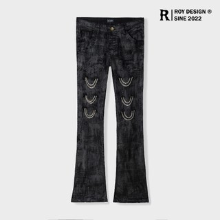 Quần jean wax đen ống loe phối xích / waxed cao cấp / black waxed flared - roy design