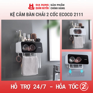 Kệ cắm bàn chải 2 cốc để đồ treo khăn Ecoco không cần khoan tường cao cấp mẫu mới 2021