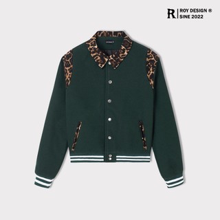 Áo khoác varsity jacket xanh phối da báo / fom crop - roy design