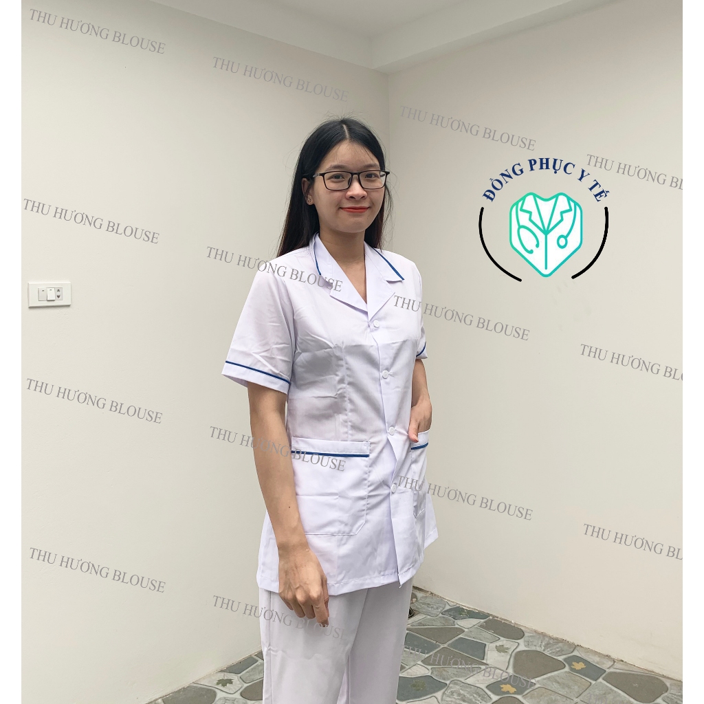 Bộ Blouse Điều Dưỡng Cộc Tay, Dược Sĩ Nam Nữ - Áo Blu Y Tá Viền