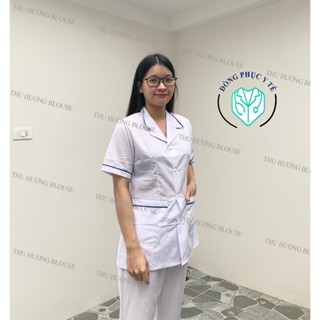 Bộ Blouse Điều Dưỡng Cộc Tay, Dược Sĩ Nam Nữ - Áo Blu Y Tá Viền