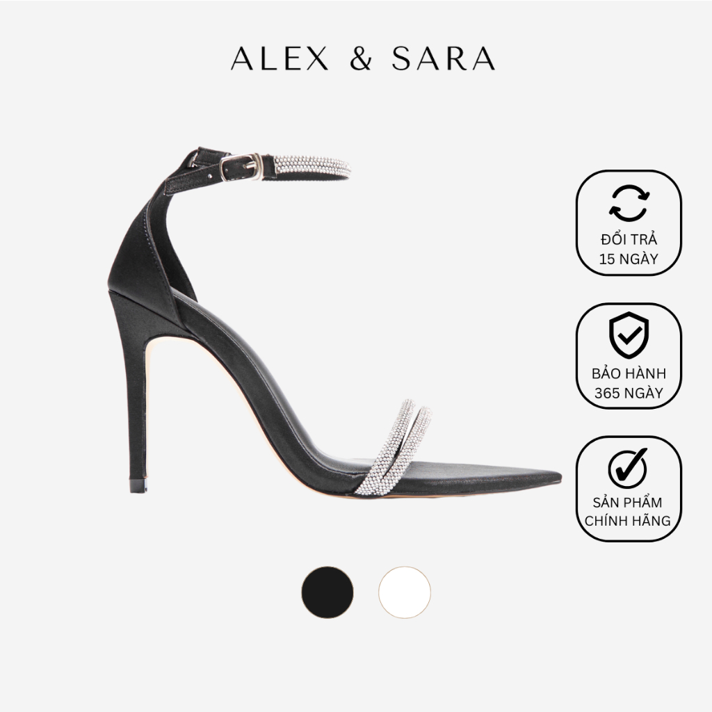 Giày sandal cao gót nữ, quai đính đá sang trọng, lấp lánh, thiết kế mũi nhọn gót nhọn thời trang | ALEX & SARA - AL324