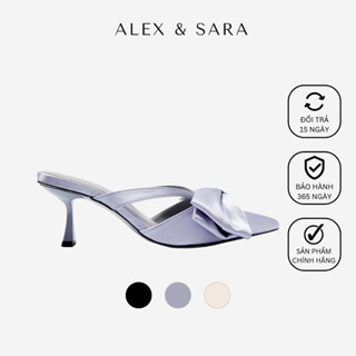 Guốc nữ cao gót bít mũi, mũi nhọn đính nơ, màu trơn tối giản thanh lịch, thiết kế đi làm đi tiệc | ALEX & SARA - AL420