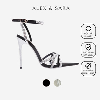 Giày cao gót nữ mũi nhọn gót nhọn cao 11cm đế đen kim tuyến, quai đính đá lấp lánh thời trang | ALEX & SARA - AL315