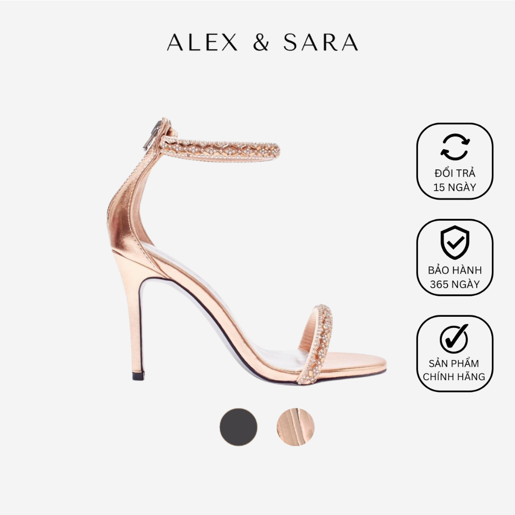 Giày cao gót đi tiệc nữ gót nhọn cao 9cm, trang trí quai đính đá thủ công tỉ mỉ, sang trọng | ALEX & SARA - AL436