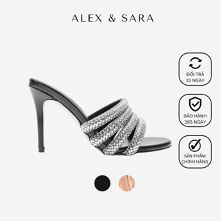 Guốc nữ cao gót mule sang trọng mũi tròn gót nhọn, 4 dây đính đá lấp lánh | ALEX & SARA - AL434
