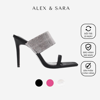 Guốc nữ, dép nữ cao gót mũi vuông, gót nhọn quai bảng to đính đá sang trọng, lấp lánh | ALEX & SARA - AL408