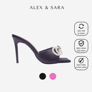 Guốc nữ cao gót mũi vuông gót cao 9,5cm, họa tiết nơ đính đá sang trọng đi tiệc sự kiện | ALEX & SARA - AL435