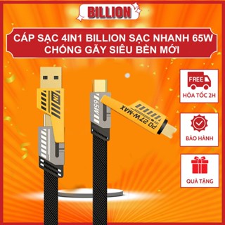 Dây Sạc Siêu Nhanh BILLION 4IN1 Chống Gẫy Siêu Bền Tốc Độ Sạc Siêu Nhanh 65W Bảo Hành 12 Tháng