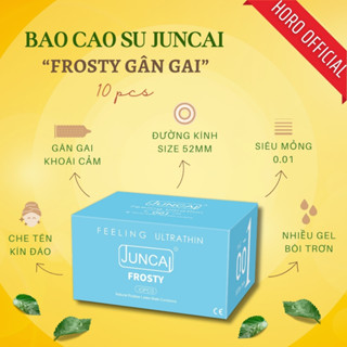 Bao cao su Juncai Gân đặc biệt kéo dài thời gian siêu mỏng 0.01 Frosty 52mm, nhiều gel bôi trơn, Hộp 10 bcs olo durex