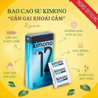 Bao cao su Kimono có gân gai siêu mỏng 0.03 mm màu xanh Blue, Hộp 12 bcs