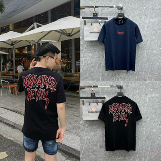 Áo phông nam nữ Premium Cotton DSQ vải xước thêu chữ Loves You ngực phối in chữ D2 Devil lưng