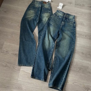 Quần Jeans Nữ THE QUAO Lưng Cao Ống Rộng Đĩa Ba Màu Đậm Phủ Bụi Vàng R0808_504