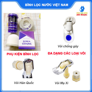 Bộ 4 Phụ kiện Bình Lọc Nước gia đình - Nấm sứ Lõi lọc Đá khoáng Vòi nước - binhlocnuocvn