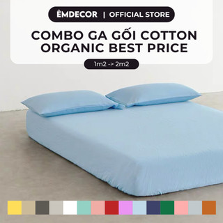 Bộ ga gối 3 món Êmdecor Cotton Organic 100% trơn màu êm ái thoáng mát