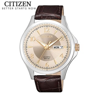 Đồng Hồ Nam Citizen Pin-Quartz Dây Da BF2009-29X - Mặt Vàng (39mm)