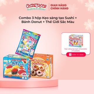 Combo 3 hộp kẹo Popin Cookin đồ chơi sáng tạo ăn được: Sushi + Bánh Donut + Thế Giới Sắc Màu chính hãng