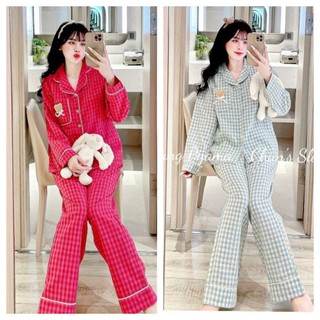 Bộ Pyjama đũi xốp kẻ dài cổ véc cực xinh hót hit
