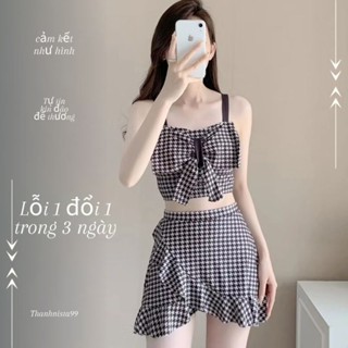 Bikini đồ bơi nữ đi biển áo nơ trước ngực và chân váy đuôi cá có quần lót