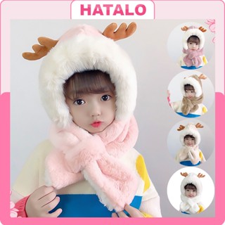 Mũ len cho bé gái bé trai chùm đầu kèm khăn dễ thương HATALO mùa đông cực ấm có hai sừng hươu