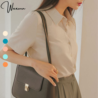 Áo sơ mi nữ cộc tay Wexuu Áo nữ dáng suông chất vải lụa mịn đủ màu chống nhăn mặc thoải mái SM19