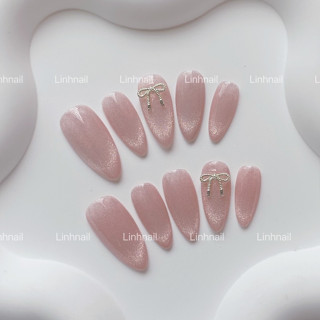 L066 Nail box thiết kế mắt mèo hồng đính nơ