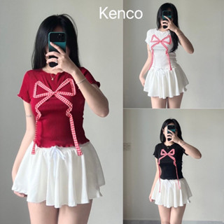 Áo thun nữ hoạ tiết nơ caro form ôm body cho nữ, áo baby tee y2k đủ màu chất thun tăm co giãn Kenco M311