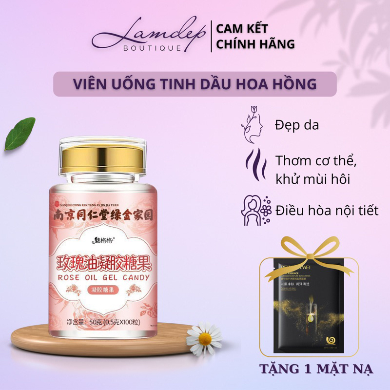 Viên Uống Tinh Dầu Hoa Hồng Thơm Cơ Thể, Chống Lão Hóa Đẹp Da Đồng Nhân Đường Chính Hãng [HỘP 100 VIÊN]