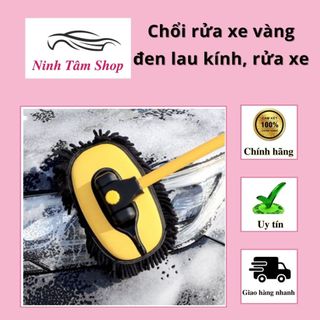 Chổi rửa xe vàng đen lau kính, rửa xe sợi mềm điều chỉnh được độ cong miếng lau tiên lợi sợi bông mềm