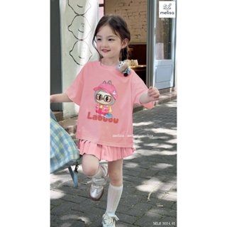 [B&G] Sét bộ Labubu màu hồng áo cổ tròn kèm chân váy size 10-42kg bé 1-11 tuổi