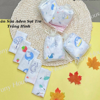 Khăn Sữa Aden Sợi Tre  Xuất Nhật 2 Lớp Túi Lưới 10 Chiếc Trắng Hình Siêu Mềm Mại, Thấm Hút Tốt An Toàn Cho Bé Sơ Sinh