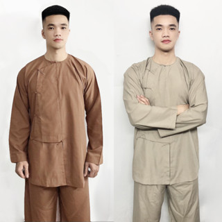 Đồ Lam Quần Áo Đi Chùa Bộ Nam Vạt Hò Dài Tay Cao Cấp Lịch Sự Chất Vải Dày Dặn Mềm Mịn Mặc Rất Mát Và Thoải Mái