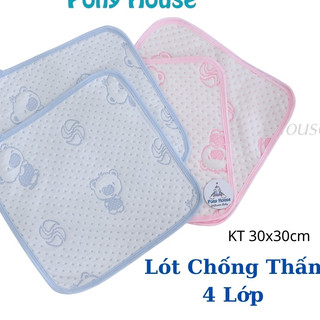 Miếng Lót Chống Thấm 4 Lớp - Miếng Lót Thay Tã, Bỉm Siêu Mềm, Mịn, Thoáng Cho Bé Sơ Sinh Giặt Máy Được KT 30x30cm