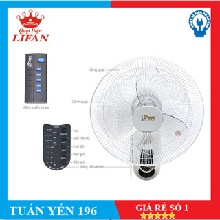 Quạt treo tường remote Lifan TE-1688 động cơ dây đồng sải cánh 400 mm hoạt động êm ái- bảo hành 1 năm