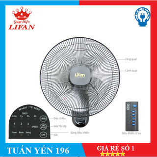 QUẠT TREO TƯỜNG LIFAN TE1689 có remote, đảo hình sóng, chuyển hướng gió lên xuống