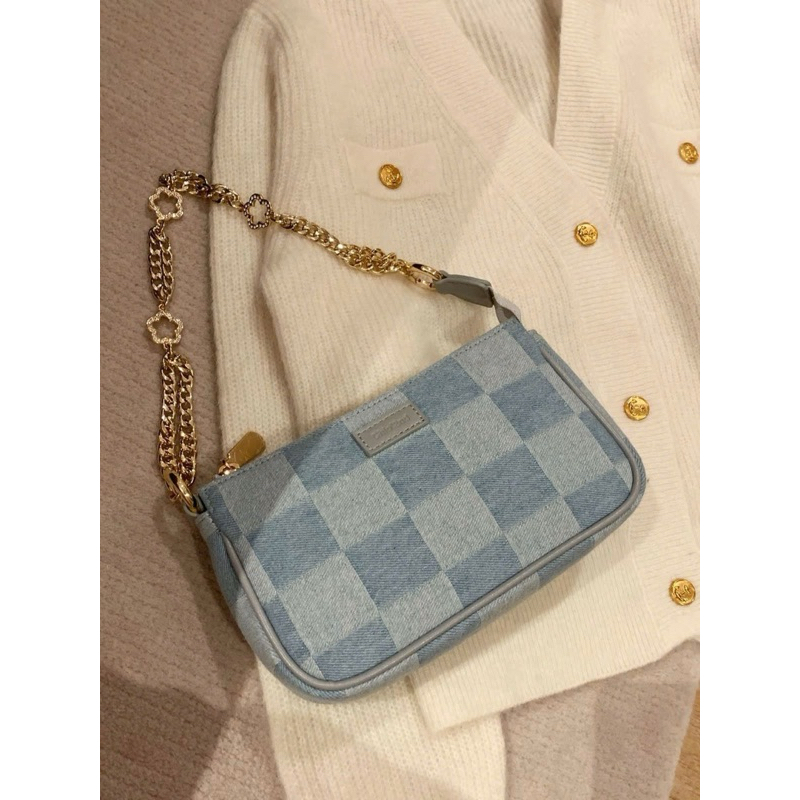 (Hỏa tốc) Túi xách kẻ ô chất liệu vải jeans có 2 dây đeo [CLOUD BAG]