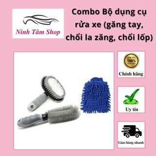 Combo Bộ dụng cụ rửa xe ô tô và xe máy ( găng tay, chổi la zăng, chổi lốp )