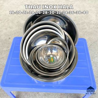Thau inox tròn Hala, loại nhỏ, dày, đường kính 18 - 38cm, miệng bo tròn an toàn cho sức khỏe - Gia dụng Du Thủy