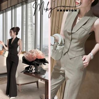  Set Bộ Nữ Áo Vest Gile Có Cổ Kèm Quần Ống Loe Bộ Công Sở Áo Croptop Kèm Quần Ống Rộng Thiết Kế 2 Lớp Sang Chảnh Đi Làm 