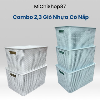 Combo 3 giỏ nhựa có nắp cỡ đại nhựa việt nhật, rổ nhựa chữ nhật có nắp cỡ lớn đựng đồ đa năng