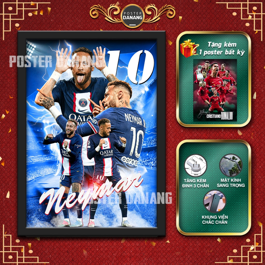 POSTER Neymar  - POSTER BÓNG ĐÁ- KHUNG ẢNH Neymar TREO TƯỜNG - POSTER CẦU THỦ TREO TƯỜNG - KHUNG ẢNH