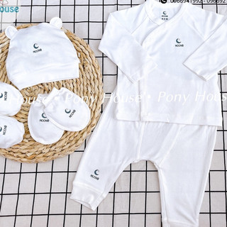 Bộ Quần Áo Dài Tay Moon Cài Lệch Trắng Chất Petit Cho Bé Sơ Sinh Bé Trai, Bé Gái (0-3 Tháng / 3-6 Tháng)