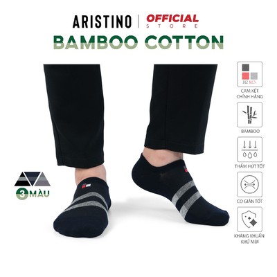Tất, Vớ nam ARISTINO BIZMEN cổ ngắn kẻ ngang có silicol chống trượt kháng khuẩn khử mùi - BSC005