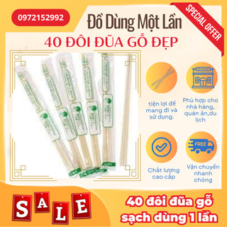 Set 40 đôi đũa gỗ dùng 1 lần - nhật bản- bọc màng