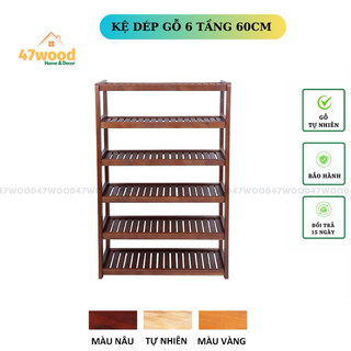 Kệ để giày dép gỗ 6 tầng 60cm, gỗ cao su - Kệ dép 6 tầng rộng 60cm