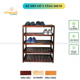 Kệ giày dép 5 tầng rộng 60cm gỗ cao su chống nước - Giá để giày dép bằng gỗ 47wood
