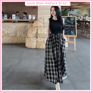 Váy ba lỗ phối kẻ caro vải len tăm phối caro thô dày QC BN971
